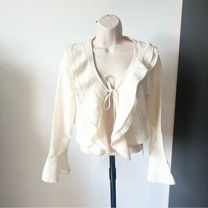 Friful Women’s Cream Ruffle Tie-Front Cardigan Top Size M New with Tags